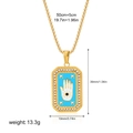 Gold Hamsa Hand necklace with blue enamel pendant and detailed size specifications - Hamsa Style(12264_12)