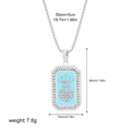 Square light blue enamel tarot necklace with crown and heart charm in silver frame - Heart Style(12265_4)