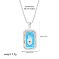 Blue enamel Hamsa Hand Tarot necklace pendant with star and eye patterns on stainless chain - Hamsa Style(12265_7)