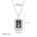 Silver Tarot card necklace featuring celestial symbols on a rectangular pendant with bead chain - Mystic Style(12265_11)