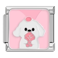 Italiaanse bedelarmband schakel met roze poedel en bot voor modulaire armbanden - Hond met Bot (C1804) / 10mm