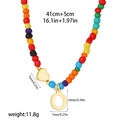 Rainbow beaded necklace with gold heart and letter O pendant for women and girls - Style O(T1506_15)