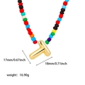 Collana di perle arcobaleno con ciondolo lettera T in acciaio inossidabile dorato 18K - Lettera T con perline colorate
