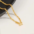 Close-up of 24K gold plated titanium M-clasp and textured cable chain link structure - Square Wire Double Link Chain / Gold