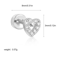 Silver steel heart stud earring with cubic zirconia and dimensions 8mm by 3mm - Hollow Heart / 8x3mm / Silver