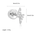 Silver lightning bolt stud earring with white zircons and flat screw back, 8mm width - Lightning Shape (G048_8) / 1 Piece/Pack / Silver