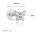 Silver stainless steel butterfly stud earring with clear zircon inlay and screw flat back - Butterfly Shape (G048_16) / 1 Piece/Pack / Silver