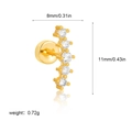 18K gold plated stainless steel stud earring with five white cubic zirconia stones - Five-Stone Curved Style (G048_19) / 1 Piece/Pack / Gold