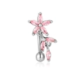 Flower naval ring with pink marquise zircon petals in silver stainless steel finish - Floral Belly Button Ring (G047_5_4) / Silver/Pink