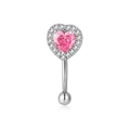 Surgical steel belly button ring with pink heart cubic zirconia and silver halo stones - Heart Belly Button Ring (G047_5_1) / Silver/Pink