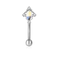 Polished silver curved barbell with iridescent moonstone and zircon stones for body piercing - Curved Piercing Jewelry (G047_5_5) / Silver/Opal