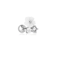 Silver steel stud earring featuring a white shell flower, pearl, and zircon with ball screw - Flower Pearl Stud Earring (G047_6_1) / Silver