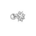 Silver stainless steel cross star earring with four clear cubic zirconia and ball back - Cross Star Stud Earring (G047_6_2) / Silver