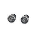 Vintage silver Nordic compass stud earrings for men with engraved runes and runes details - Viking Compass Style (GE1183B)