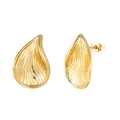 Golden drop-shaped earrings with wave texture and S925 silver needle on white background - Gold Water Drop Textured Stud Earrings (GE1191J)