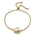 Adjustable gold mountain pendant bracelet with shell inlay and engraved faith message - Gold (GS1749J)