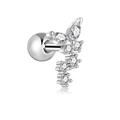 Silver stainless steel butterfly stud earring with clear zircon and screw back - Clustered Petal Style (G047_6_6) / Silver