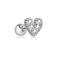 Silver-colored heart-shaped earring featuring five sparkling white zircons and screw ball back - Heart Style (G047_6_8) / Silver