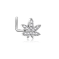 L-shaped stainless steel nose stud with sparkling cubic zirconia cannabis leaf design - Leaf Shape (G047_7_4) / Silver