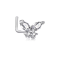 Elegant silver butterfly L-shaped nose stud with sparkling cubic zirconia stones - Butterfly L-Shaped Nose Stud (G047_7_2) / Silver