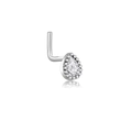 L-shaped silver nose stud with teardrop zircon and decorative beaded edge details - Beaded Teardrop (G047_7_11) / Silver
