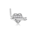 L-shaped silver nose stud featuring a heart planet design with cubic zirconia stones - Heart Planet (G047_7_5) / Silver