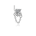 L-shaped silver steel nose stud with heart-shaped zircon, star accent and fine chain - Chain Heart Star (G047_7_6) / Silver
