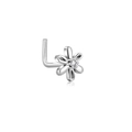 L-shaped silver flower nose stud with clear zircon in polished stainless steel - Six-Petal Flower (G047_7_9) / Silver