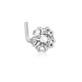 Silver stainless steel L-shaped nose stud featuring a hollow heart petal flower with zircon - Hollow Petal Heart (G047_7_7) / Silver