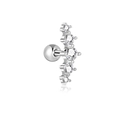 Silver curved ear stud with five sparkling zircons and a secure screw ball-back - Curved Five-Row Rhinestones (G047_8_1) / Silver