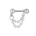 Polished silver barbell piercing with double chains and mirror finish surface - Double Chain Barbell Cartilage Stud (G047_8_6) / Silver