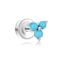 Silver stainless steel ear stud with three turquoise beads in a triangle layout - Triple Bead Turquoise Flat Back Labret (G047_8_7) / Silver / Blue-Green
