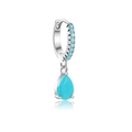 Silver steel hoop earring with turquoise inlay and teardrop turquoise pendant charm - Teardrop Turquoise Pendant Earring (G047_8_4) / Silver / Blue-Green