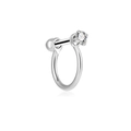 Silver stainless steel body piercing stud with a round white zircon stone inlay - Zirconia Inlaid Hoop Barbell Piercing (G047_8_11) / Silver