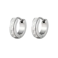 Silver Greek key pattern C-shaped earrings with brushed stainless steel finish - Silver (GE1201B)