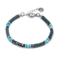 Multicolor beaded hematite bracelet with blue natural stones and silver metal clasp - Sky Blue Beaded Style (GS1754L)