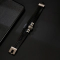 Men's retro multilayer braided leather bracelet with skull metal charm and magnetic clasp - Black