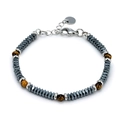 Men's retro beaded bracelet with grey hematite and brown tiger eye stones - Tiger Eye Style (GS1754)