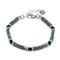 Men's retro beaded bracelet with hematite faceted beads and silver lobster clasp - Black Beaded Style (GS1754H)