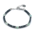 Men's retro beaded bracelet with grey faceted stones and light green round natural beads - Light Green Beaded Style (GS1754B)
