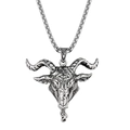 Vintage silver goat head pendant necklace with third eye detail and thick woven chain - Necklace and Pendant / Silver