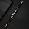 Men's multi-layer braided leather bracelet with vintage infinity symbol and metal beads - Brown