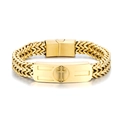 Gold stainless steel wheat chain bracelet with engraved cross plate for men and women - Cross Style (GS1757J) / Gold