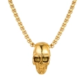 Polished gold skull pendant necklace with a durable box chain on a clean white background - With Chain / Gold Necklace (GX2709J)