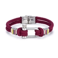 Burgundy braided rope bracelet with stainless steel U-shaped buckle and tricolor slides - Wine Red (GS1764R)
