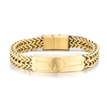 Polished gold stainless steel men's woven bracelet featuring a guitar motif plaque - Guitar Style (GS1758J) / Gold