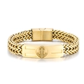 Golden stainless steel Cuban chain bracelet with engraved anchor pattern plaque - Anchor Style (GS1760J) / Gold