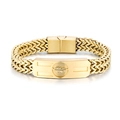 Golden stainless steel woven Cuban chain bracelet with rectangular totem logo charm - Leaf Style (GS1762J) / Gold
