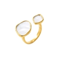 Irregular gold stainless steel ring featuring mother-of-pearl geometric shell accents - US 7 / Irregular Shell Open Style (GJ732) / Gold