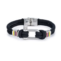 Men's black nautical braided rope bracelet with stainless steel U-shaped horseshoe clasp - Black (GS1764H)